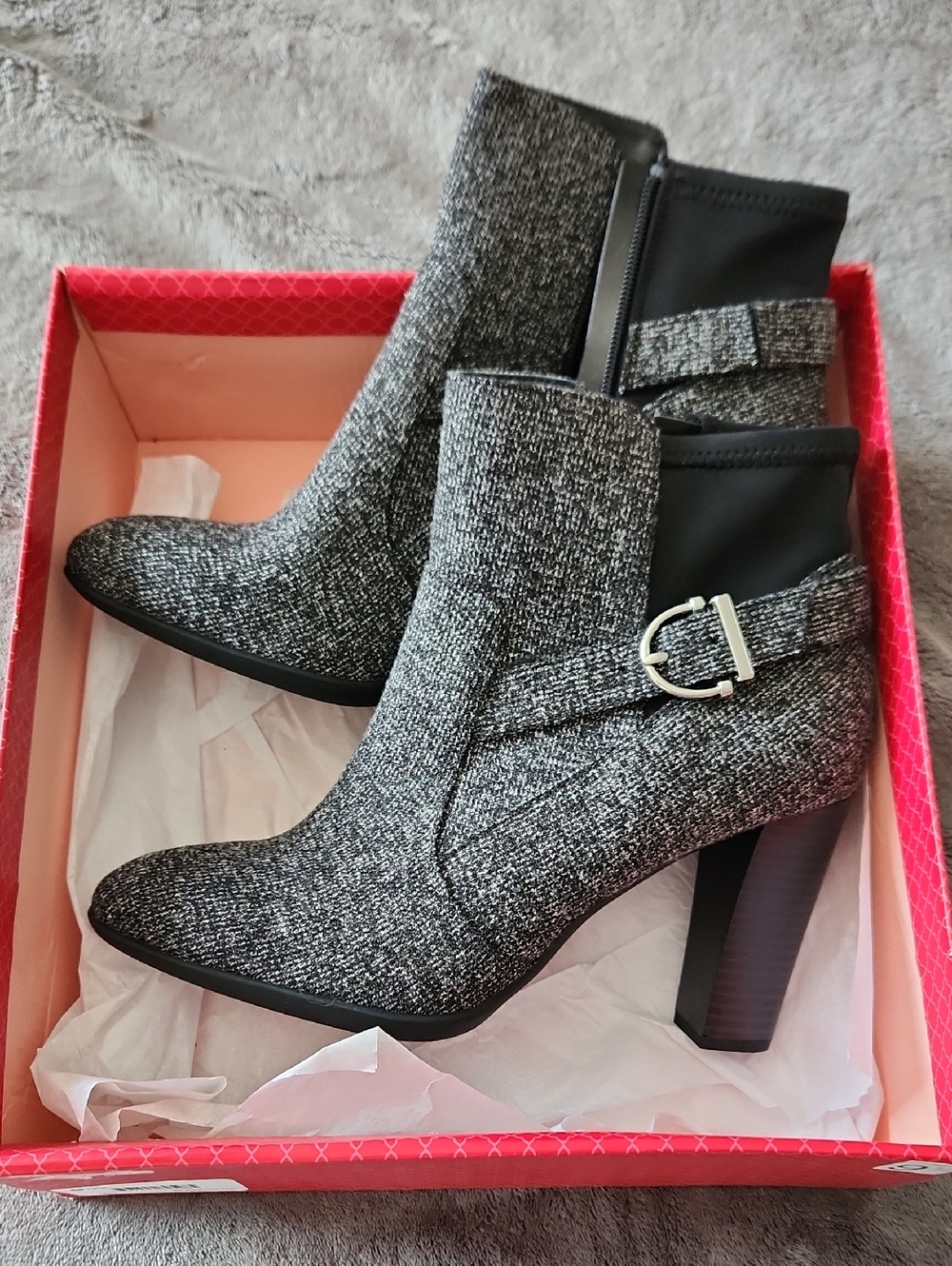 Women’s Gray Textured Ankle Boot with Buckle